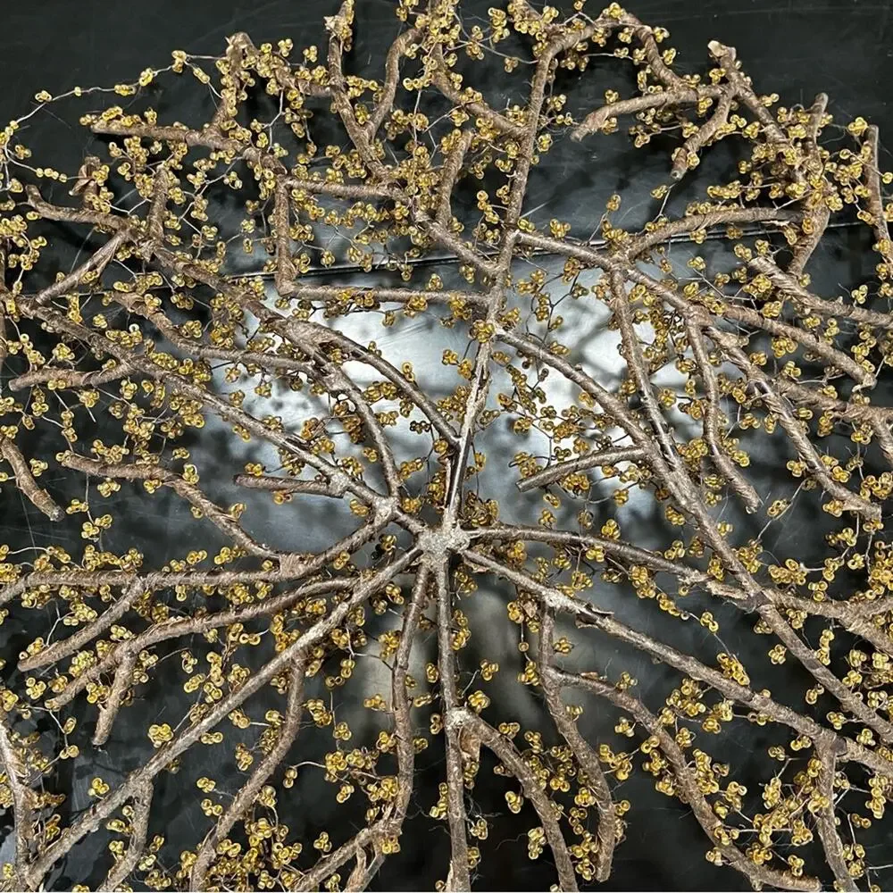 NEW Pottery Barn Amber Bead Wrapped Metal Branch Wreath Centerpiece Bowl 20” HTF